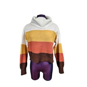 NWT Almost Famous Earth Tone Striped Cowl Neck Sweater Size Medium Women's M51